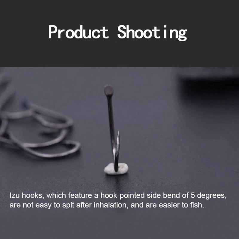 100PCS/lot  Izu Crooked Barbed Flat Fishhook High carbon steel Black carp fishing hooks set 1-13# Accessories tool tackle
