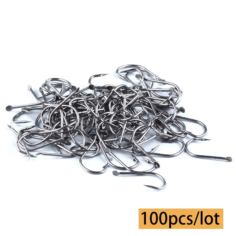 100PCS/lot  Izu Crooked Barbed Flat Fishhook High carbon steel Black carp fishing hooks set 1-13# Accessories tool tackle