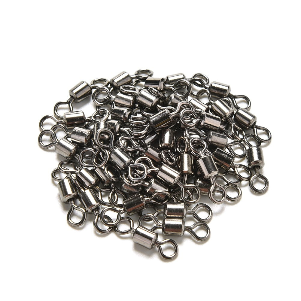 100Pcs Ball Bearing Stainless Steel Swivels Fishing Fish Connector Rolling Swivels Rig Sea Carp Fishing Tools Multi Sizes