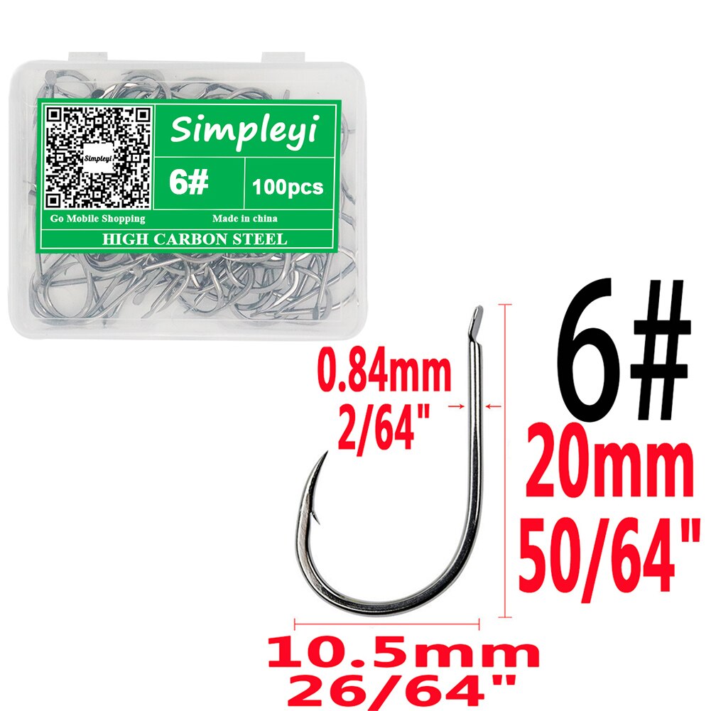 100pcs/1box Fishing Hooks Set High Carbon Steel Single Fishhook Fly Fi