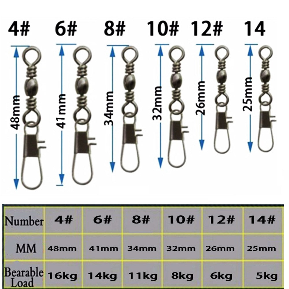100pcs 4# To 14#  Interlock Snap Ball Bearing Swivel Rolling Solid Rings Fishing Connector Boat Hook Goods For Fishing Tools