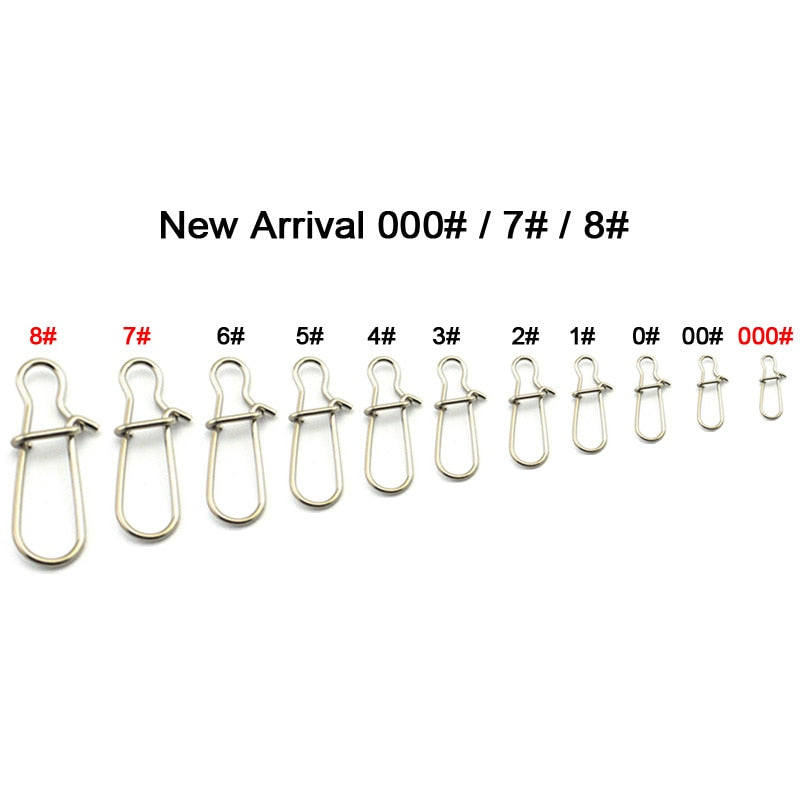 100pcs/Lot Stainless Steel Hook Lock Snap Swivel Solid Rings Safety Snaps Fishing Hooks Connector Fishing Tackle Tool