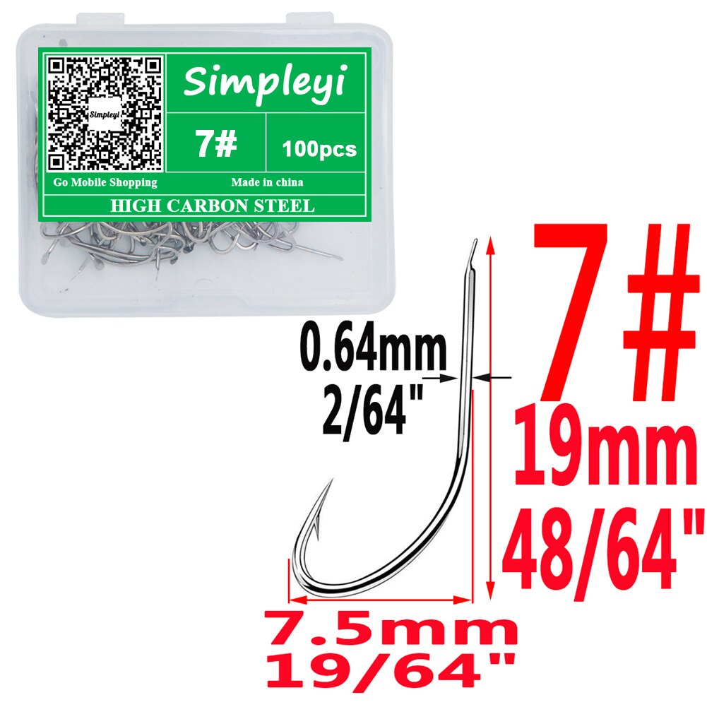 100pcs/box 1-14# High Carbon Steel Crooked Barbed Fishhook Black Flat Carp Fishing Hooks Set Accessories Tool Fish Tackle