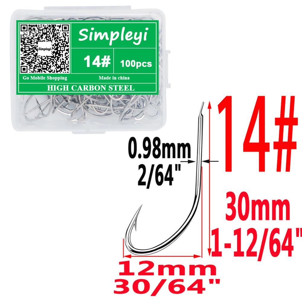 100pcs/box 1-14# High Carbon Steel Crooked Barbed Fishhook Black Flat Carp Fishing Hooks Set Accessories Tool Fish Tackle