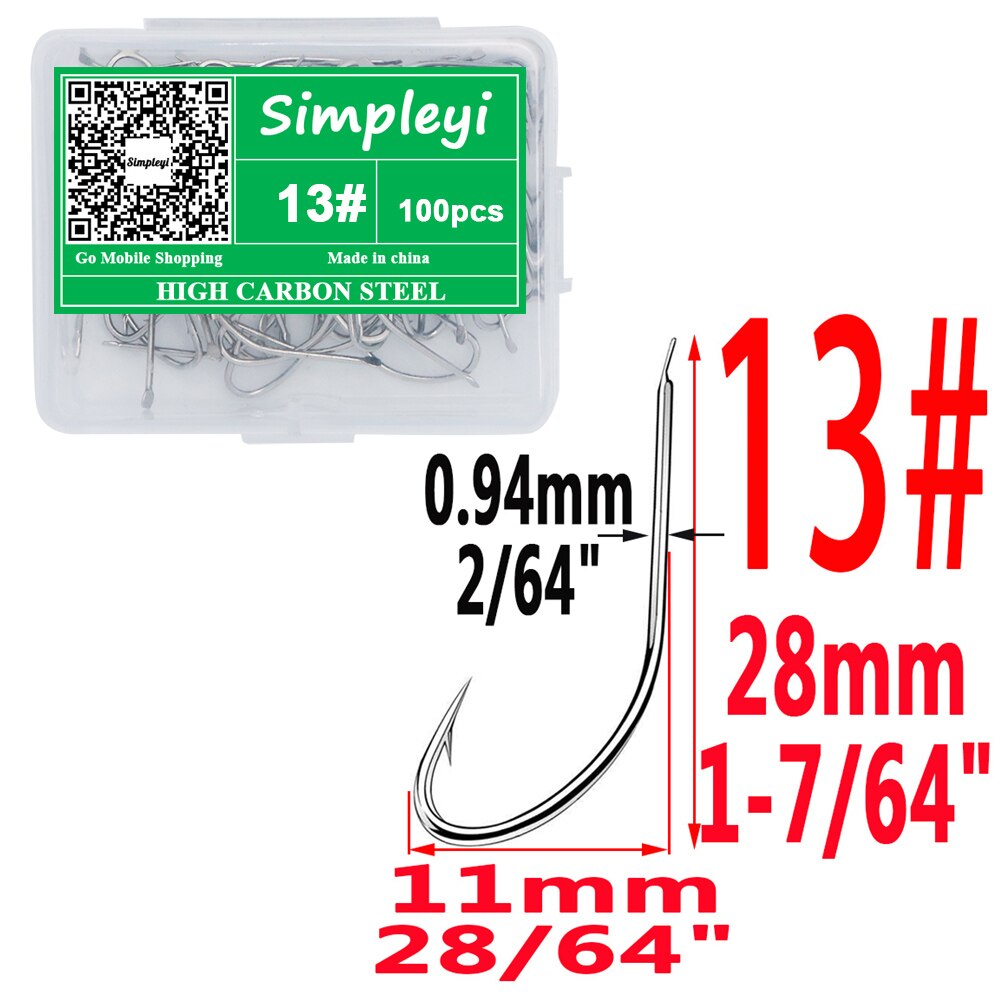 100pcs/box 1-14# High Carbon Steel Crooked Barbed Fishhook Black Flat Carp Fishing Hooks Set Accessories Tool Fish Tackle