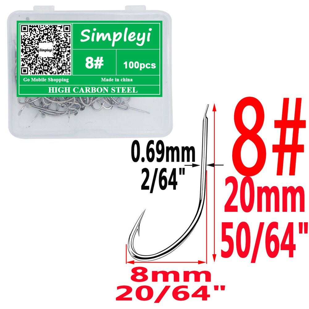 100pcs/box 1-14# High Carbon Steel Crooked Barbed Fishhook Black Flat Carp Fishing Hooks Set Accessories Tool Fish Tackle