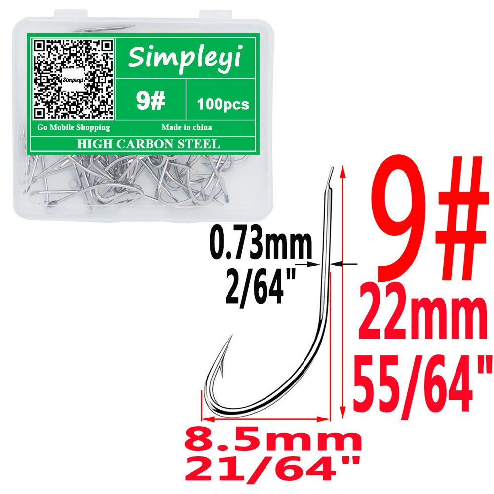 100pcs/box 1-14# High Carbon Steel Crooked Barbed Fishhook Black Flat Carp Fishing Hooks Set Accessories Tool Fish Tackle