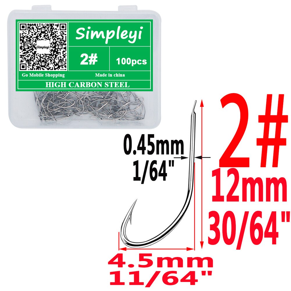 100pcs/box 1-14# High Carbon Steel Crooked Barbed Fishhook Black Flat Carp Fishing Hooks Set Accessories Tool Fish Tackle
