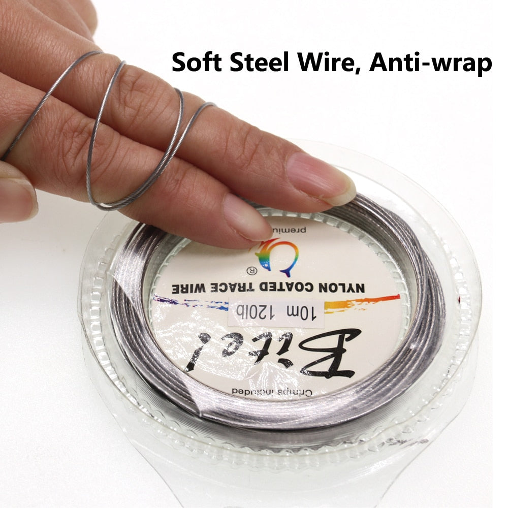 10M 7 Strands 5LB-200LB Nylon Coated Trace Wire Braided Steel Wire Leader Coating Jigging Fish