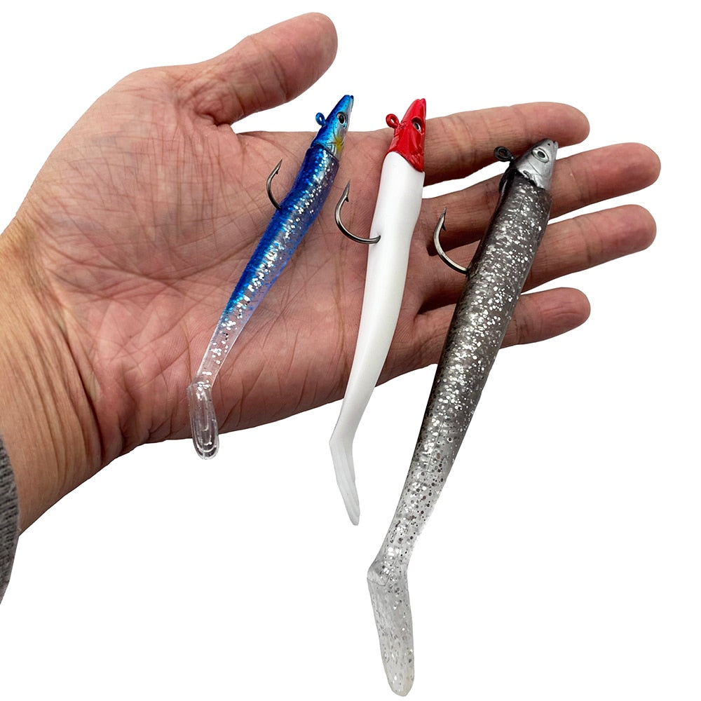 10g 19g 34g Glow Eel Soft Lure Wobbler Artificial Bait Silicone Sea Bass pike Rockfish Grouper Carp Fishing Lead Jig Head Tackle