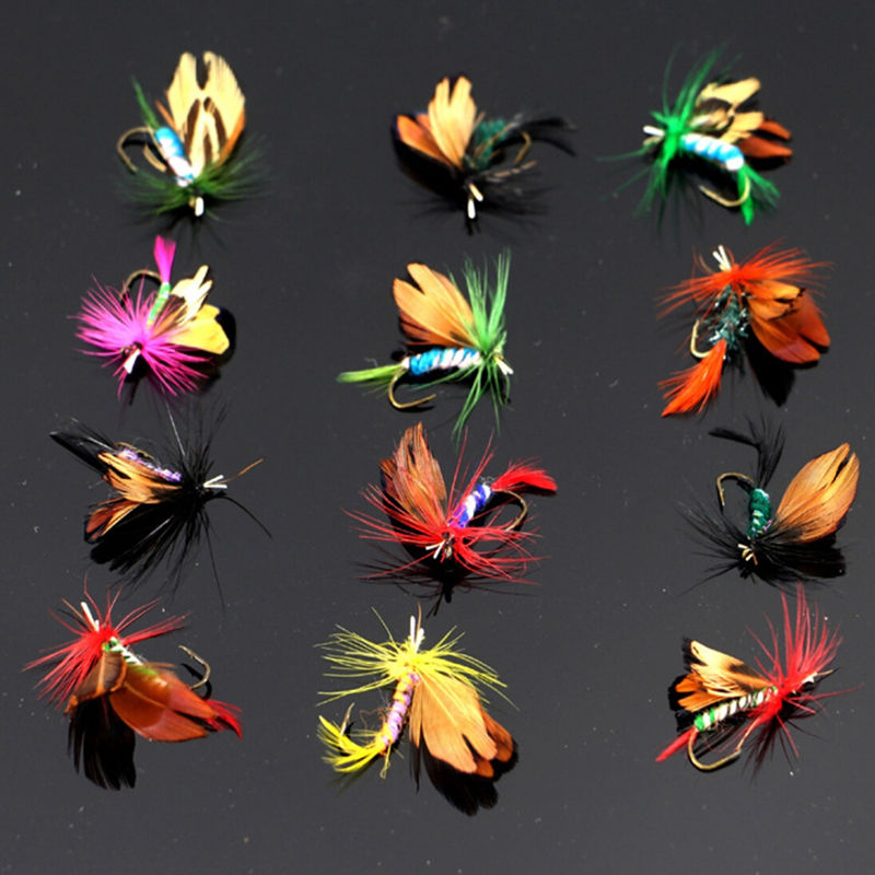 12Pcs/Set Insects Flies Fly Fishing Lures Bait High Carbon Steel Hook Fish Tackle With Super Sharpened Crank Hook Perfect Decoy