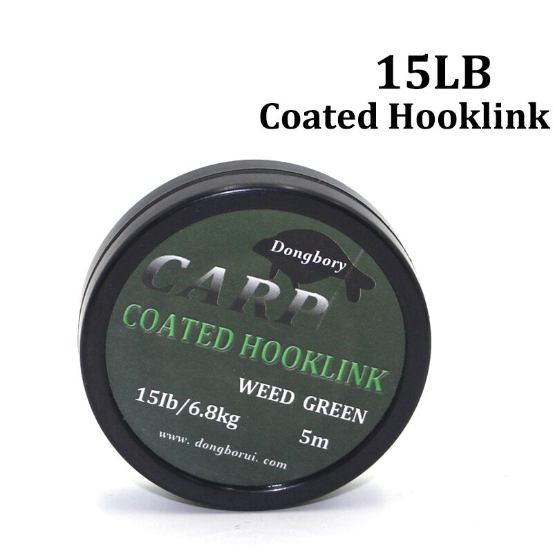 1PCS 5m Carp Fishing Line Hook Link Carp Coated Hooklink Braid Line for Hair Rig 15IB 25IB 35IB Carp