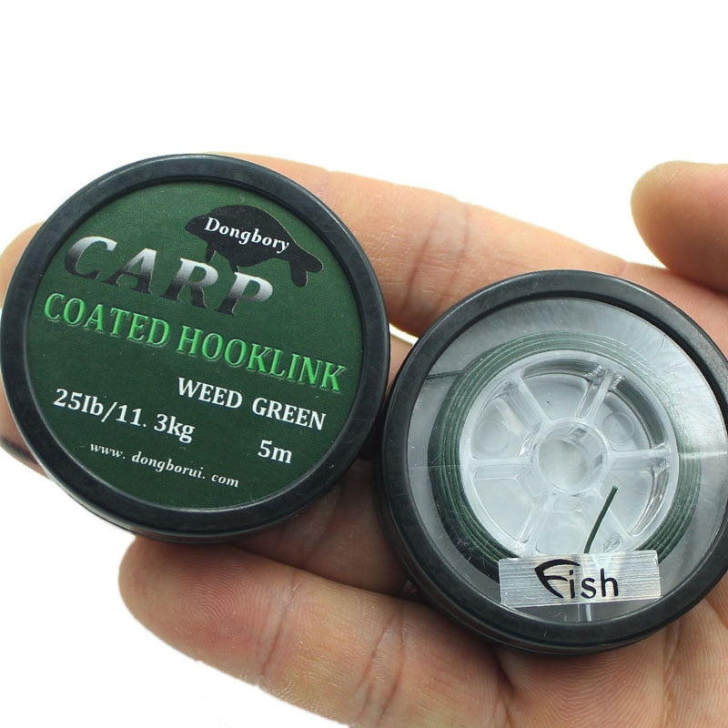 1PCS 5m Carp Fishing Line Hook Link Carp Coated Hooklink Braid Line for Hair Rig 15IB 25IB 35IB Carp