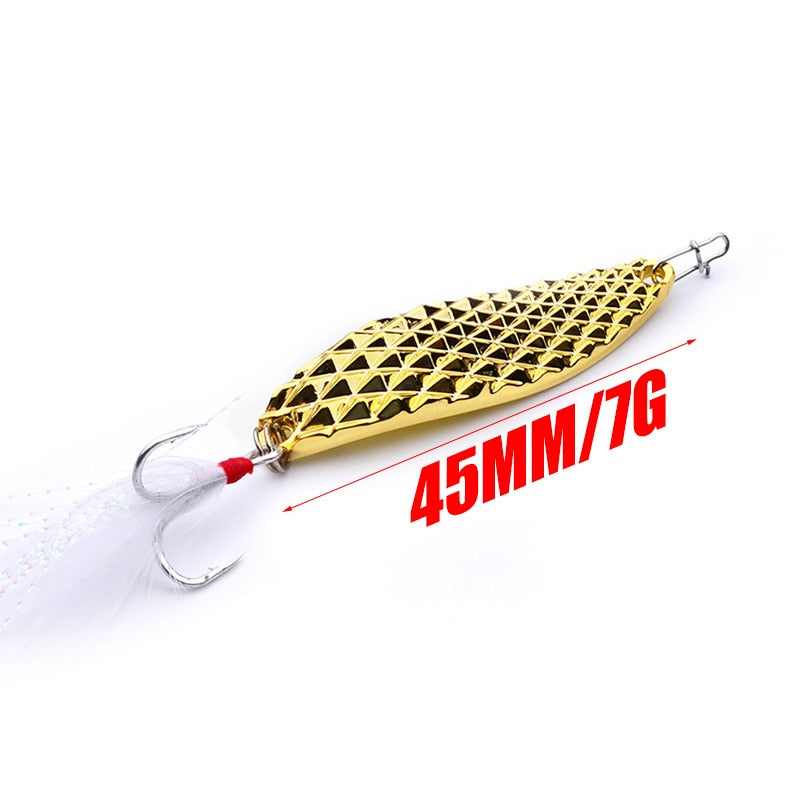 1Pcs Metal Spinner Spoon Fishing Lure 7g 10g 15g Gold Silver Rotating Hard Baits For Trout Pike Peche Feather Treble Hook Tackle