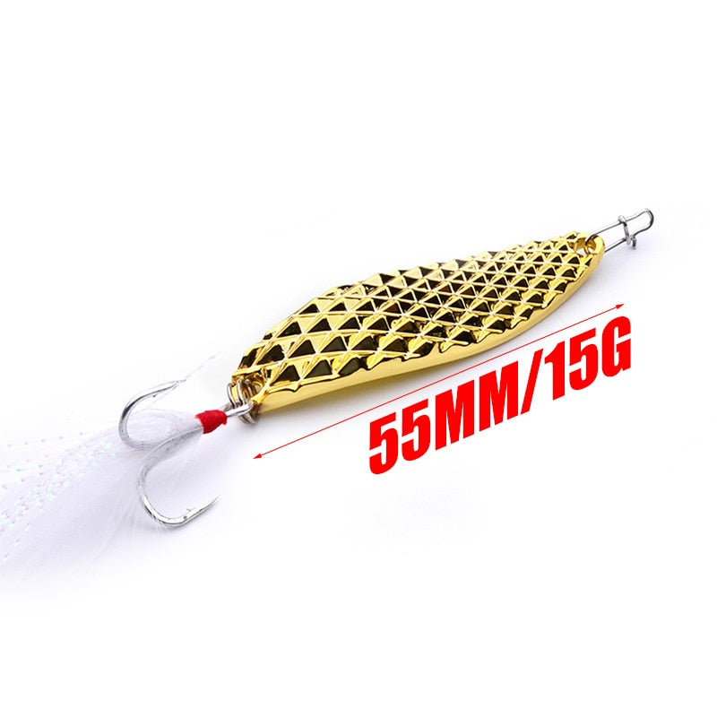 Fishing Bait Metal Spoon Lure 10G/15G/ 20G Silver/Gold Spoon Fishing Lure  with Feather Metal Hard Baits Fly Fishing Tackle Fish Hooks : :  Sports & Outdoors