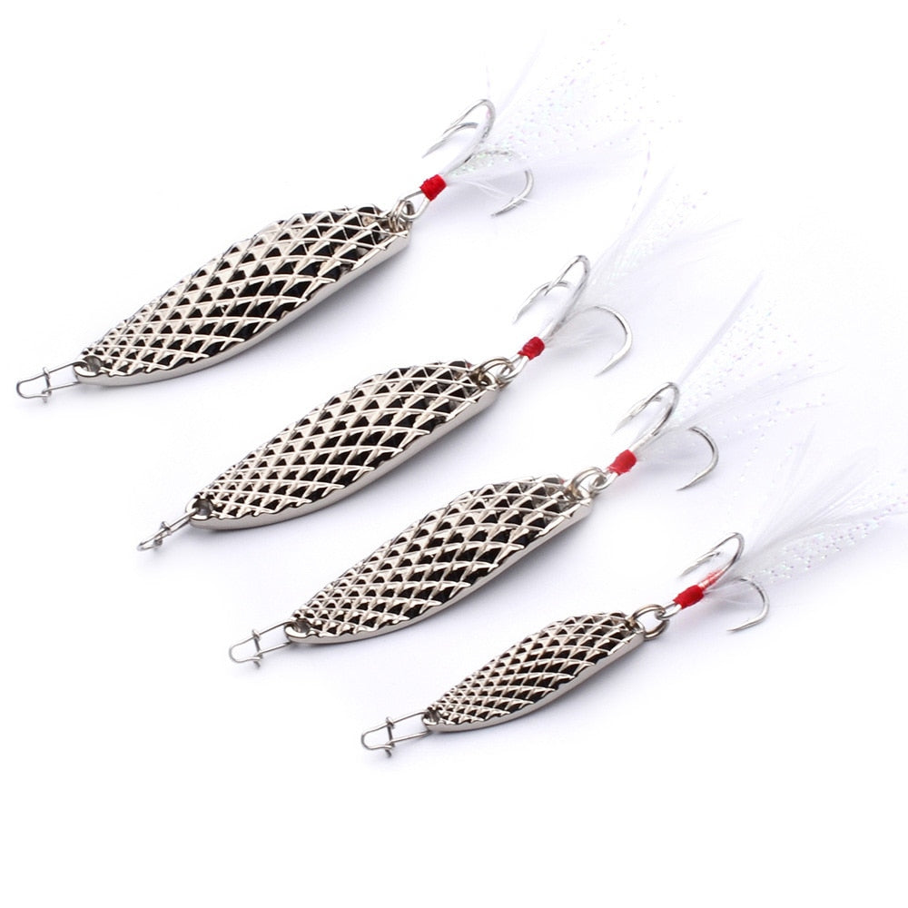 1Pcs Metal Spinner Spoon Fishing Lure 7g 10g 15g Gold Silver Rotating Hard Baits For Trout Pike Peche Feather Treble Hook Tackle