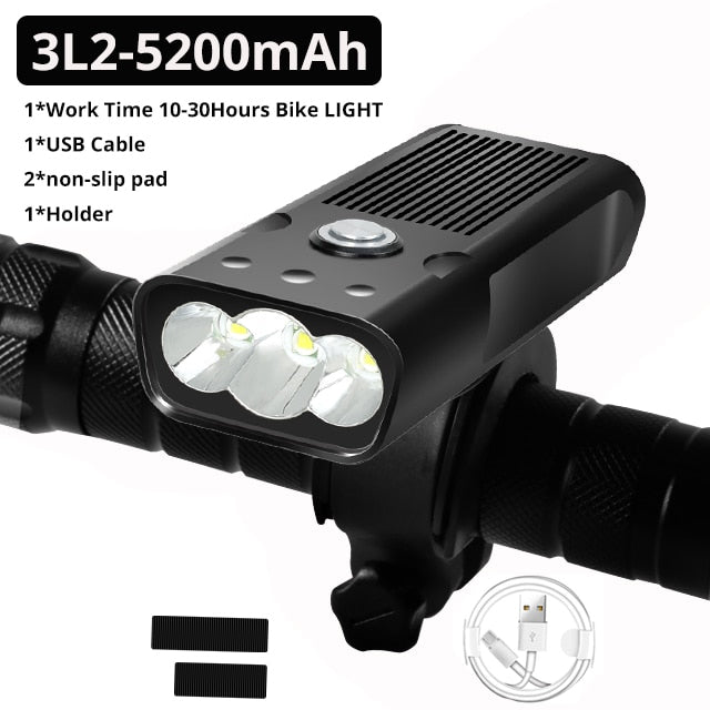 20000Lums Bicycle Light L2/T6 USB Rechargeable 5200mAh Bike Light IPX5 Waterproof LED Headlight