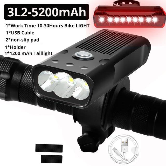 20000Lums Bicycle Light L2/T6 USB Rechargeable 5200mAh Bike Light IPX5 Waterproof LED Headlight