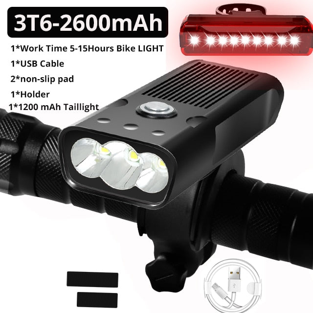 20000Lums Bicycle Light L2/T6 USB Rechargeable 5200mAh Bike Light IPX5 Waterproof LED Headlight