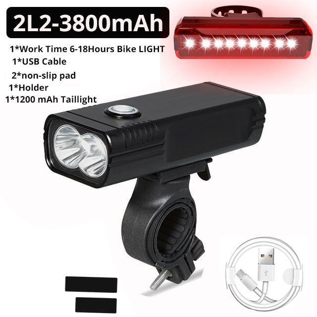 20000Lums Bicycle Light L2/T6 USB Rechargeable 5200mAh Bike Light IPX5 Waterproof LED Headlight