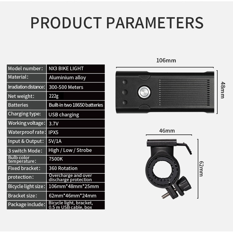 20000Lums Bicycle Light L2/T6 USB Rechargeable 5200mAh Bike Light IPX5 Waterproof LED Headlight