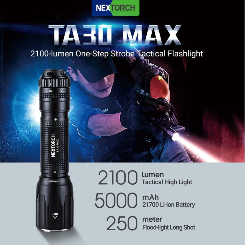 2100 Lumens LED Tactical Flashlight 21700 Battery Bright Rechargeable Waterproof