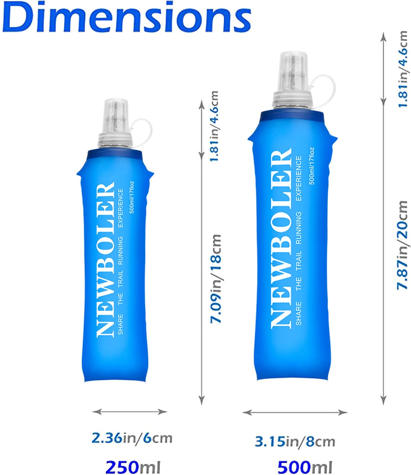AONIJIE 2 Pcs TPU Soft Flask 500ML Collapsible Water Bottles Flask for  Running Hydration Pack, BPA Free 