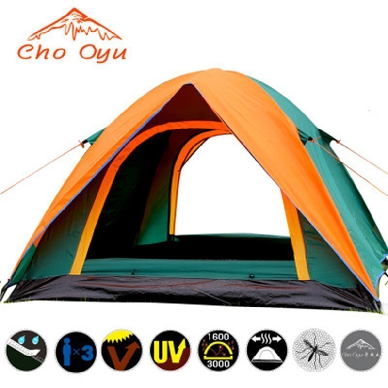 3-4 Person Windbreak Camping Tent Dual Layer Waterproof Anti UV Tourist Tents for Fishing Hiking