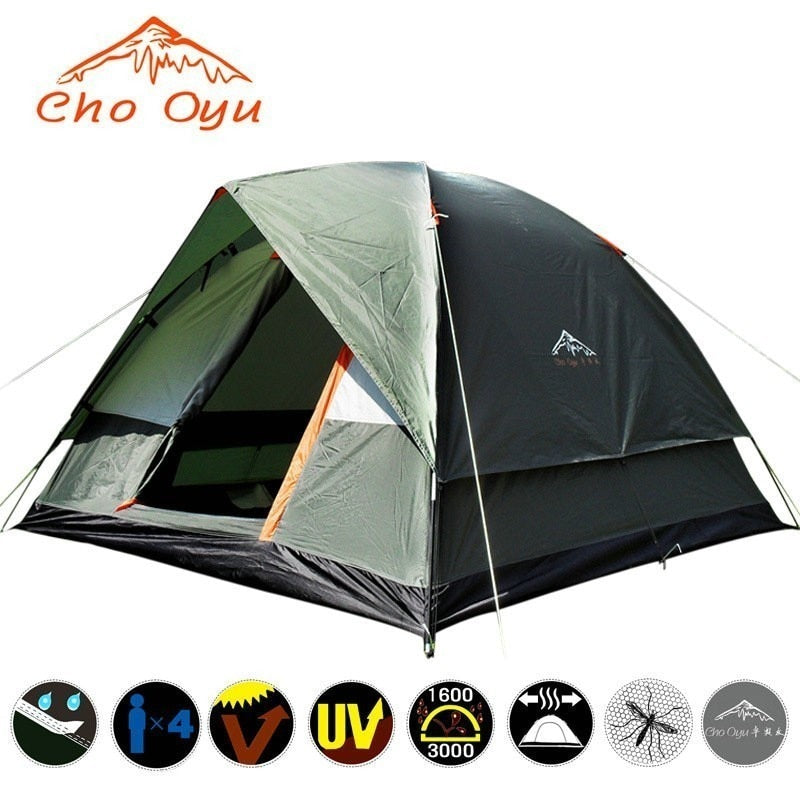 3-4 Person Windbreak Camping Tent Dual Layer Waterproof Anti UV Tourist Tents for Fishing Hiking