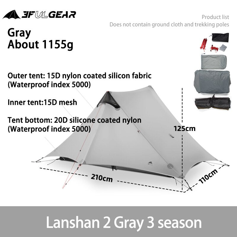 3F UL GEAR LanShan 2 2 Person Outdoor Ultralight Camping Tent 3-Season Professional 15D Silicone