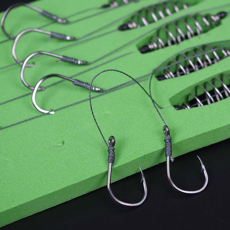 5 Pcs/Set Double Hook Fishing Line Stainless Steel Barbed Carp Hooks Bait Feeder Spring Fish Hook Tools Accessories
