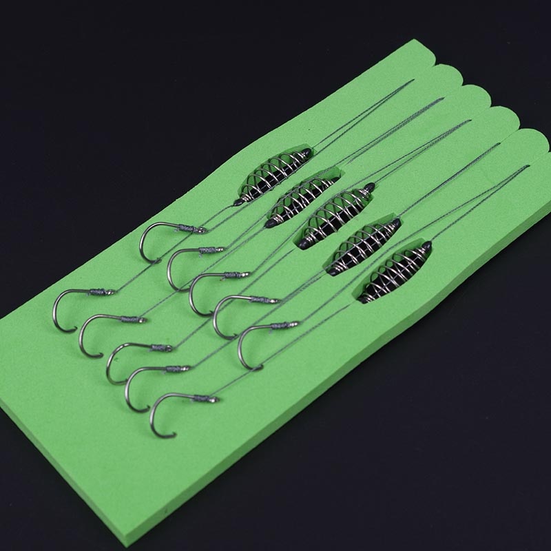 5 Pcs/Set Double Hook Fishing Line Stainless Steel Barbed Carp Hooks Bait Feeder Spring Fish Hook Tools Accessories