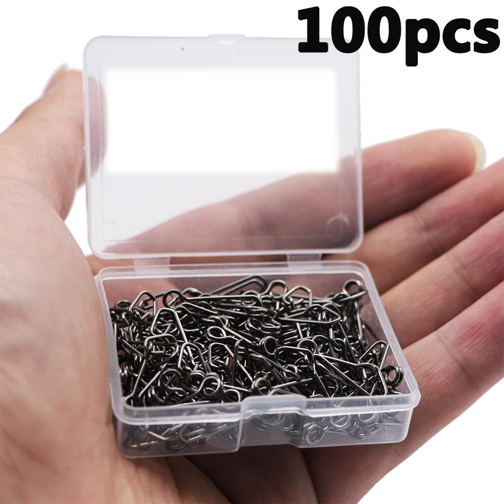 50-100pcs/Box Stainless Steel Swivel Fishing Snap Clip Hook Connector Rolling Swivel Rive Fishing Accessories Fish Tool