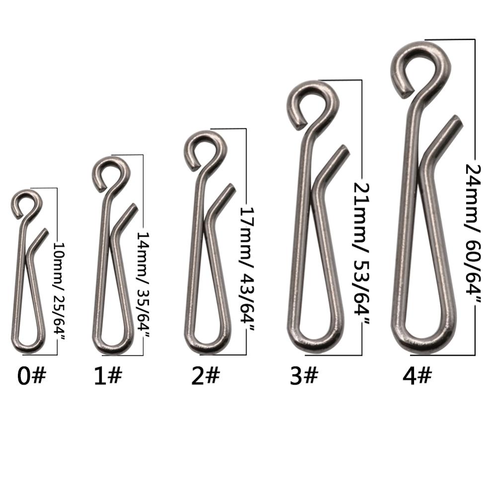 50-100pcs/box Stainless Steel Hook Fast Clip Lock Snap Swivel Solid Rings 0#-4# Safety Snaps Fishing Hook Connector Hook Tool