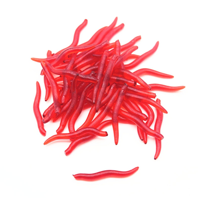 50pcs/lot Soft Lure Fishing Simulation Earthworm red Worms Artificial Fishing Lure Tackle Lifelike Fishy Smell Lures WD-160