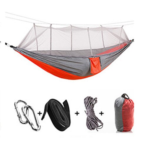 57Portable Outdoor Camping Hammock with Mosquito Net High Strength Parachute Fabric Hanging Bed