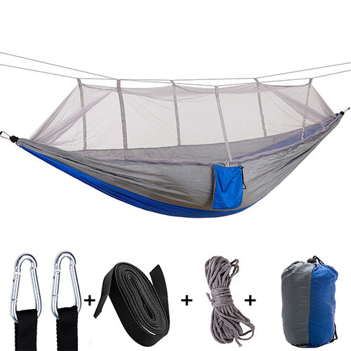 57Portable Outdoor Camping Hammock with Mosquito Net High Strength Parachute Fabric Hanging Bed