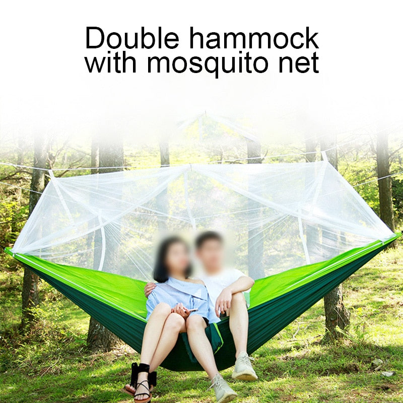 57Portable Outdoor Camping Hammock with Mosquito Net High Strength Parachute Fabric Hanging Bed