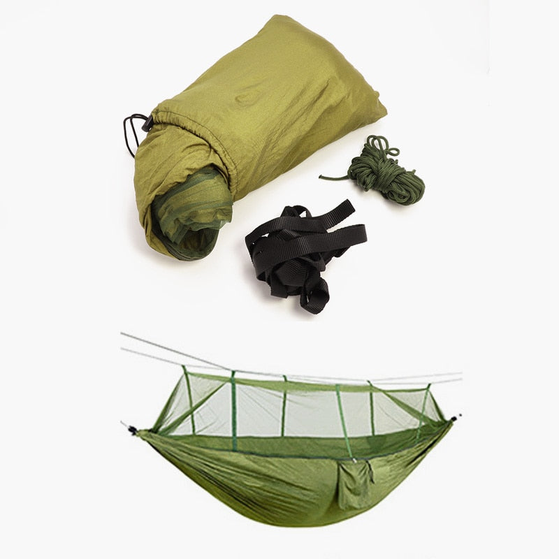 57Portable Outdoor Camping Hammock with Mosquito Net High Strength Parachute Fabric Hanging Bed