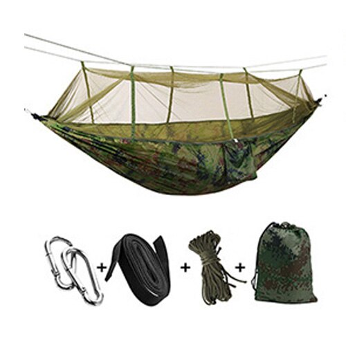 57Portable Outdoor Camping Hammock with Mosquito Net High Strength Parachute Fabric Hanging Bed