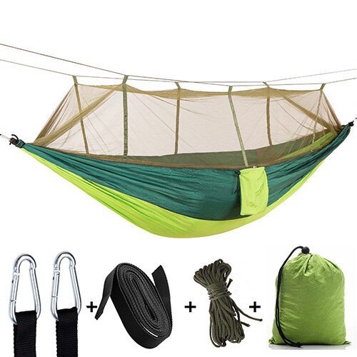 57Portable Outdoor Camping Hammock with Mosquito Net High Strength Parachute Fabric Hanging Bed