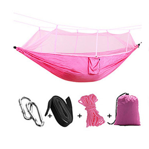 57Portable Outdoor Camping Hammock with Mosquito Net High Strength Parachute Fabric Hanging Bed