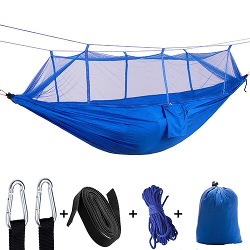 57Portable Outdoor Camping Hammock with Mosquito Net High Strength Parachute Fabric Hanging Bed