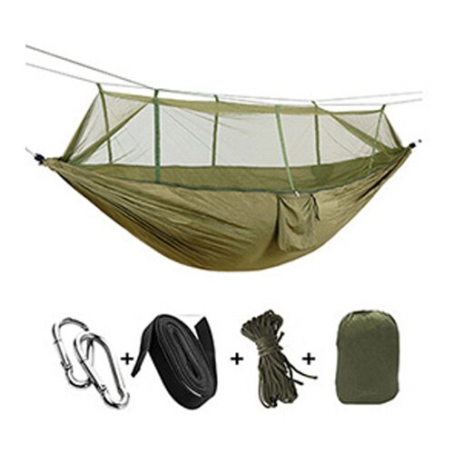 57Portable Outdoor Camping Hammock with Mosquito Net High Strength Parachute Fabric Hanging Bed