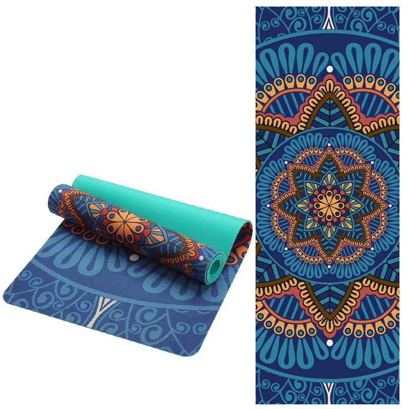 6 MM Lotus Pattern Suede TPE Yoga Mat Pad Non-slip Slimming Exercise Fitness Gymnastics Mat Body
