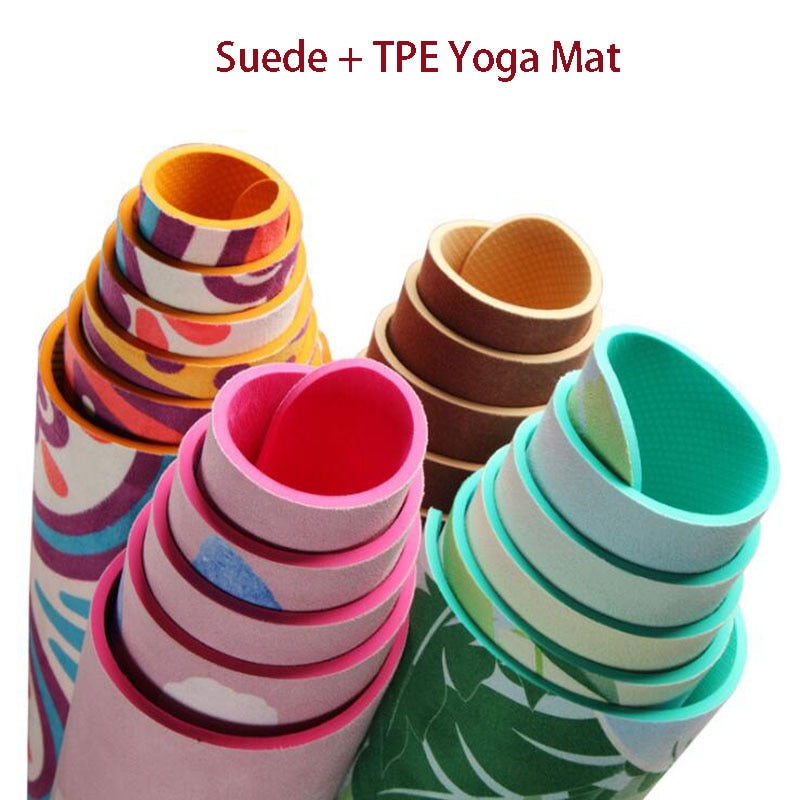 6 MM Lotus Pattern Suede TPE Yoga Mat Pad Non-slip Slimming Exercise Fitness Gymnastics Mat Body