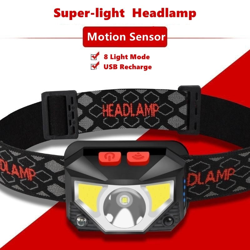 8 Modes Handfress Motion Sensor Powerful LED Headlight Head Lamp Flashlight Torch Head Light