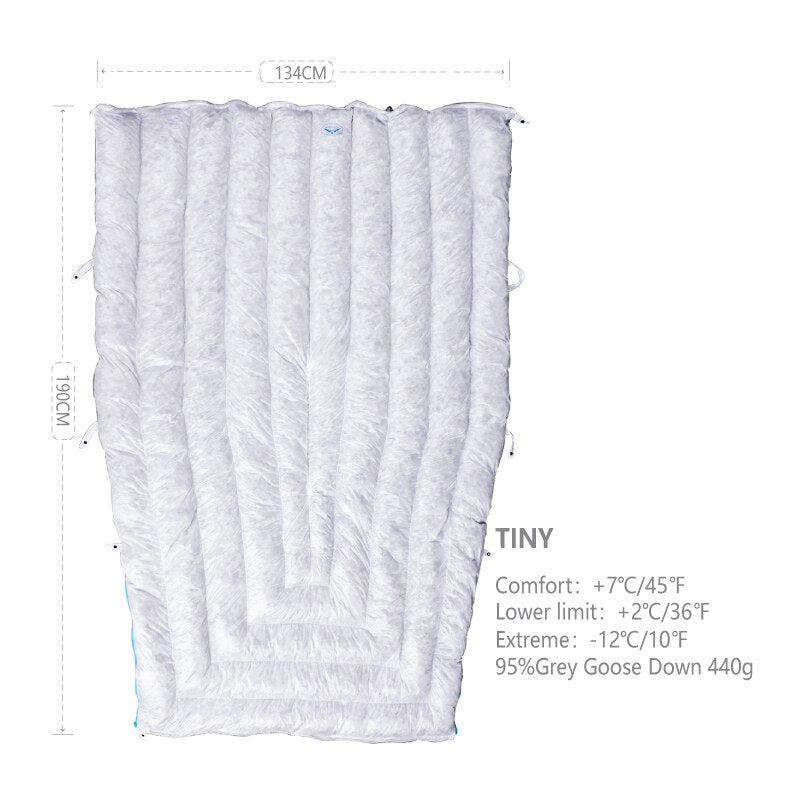 Tiny Wind Hard Ultralight Gray Goose Down 850fp Thermal Waterproof Envelope Camping Sleeping Bag