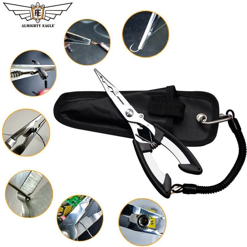 ALMIGHTY EAGLE Fishing Pliers fish line Cutter Scissors Mini fish hook remover Multifunction tools New Black Blue Beak jaw