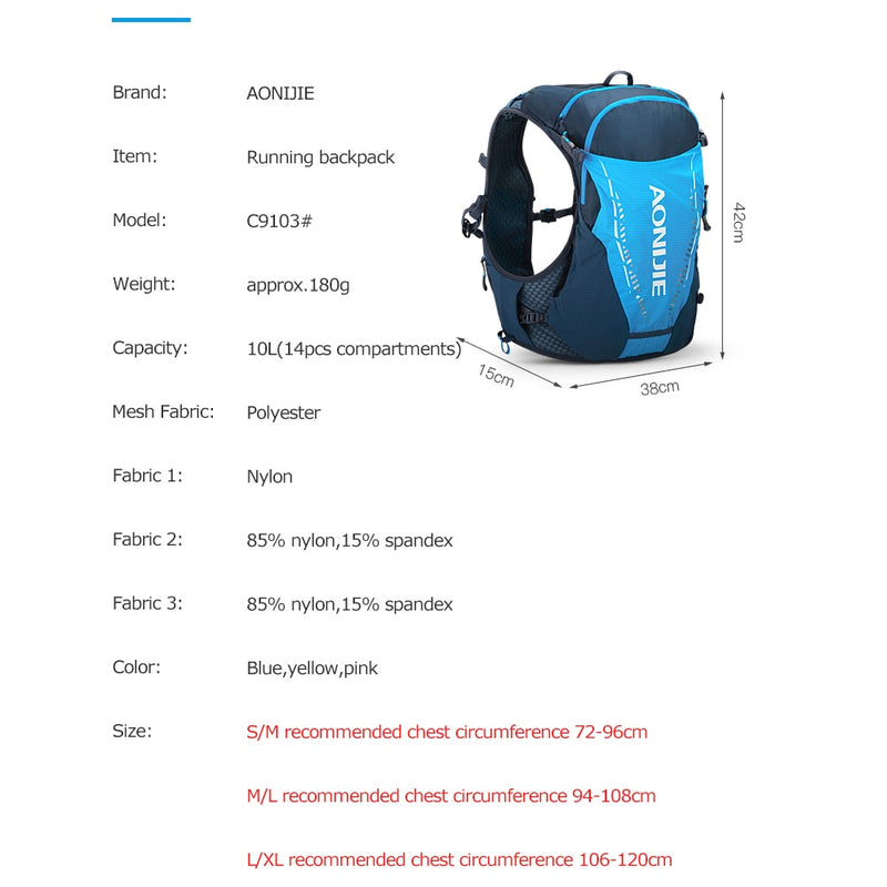 Black Ultra Vest 10L Hydration Backpack Pack Bag Free Water Bladder Bottle Trail Running Marathon
